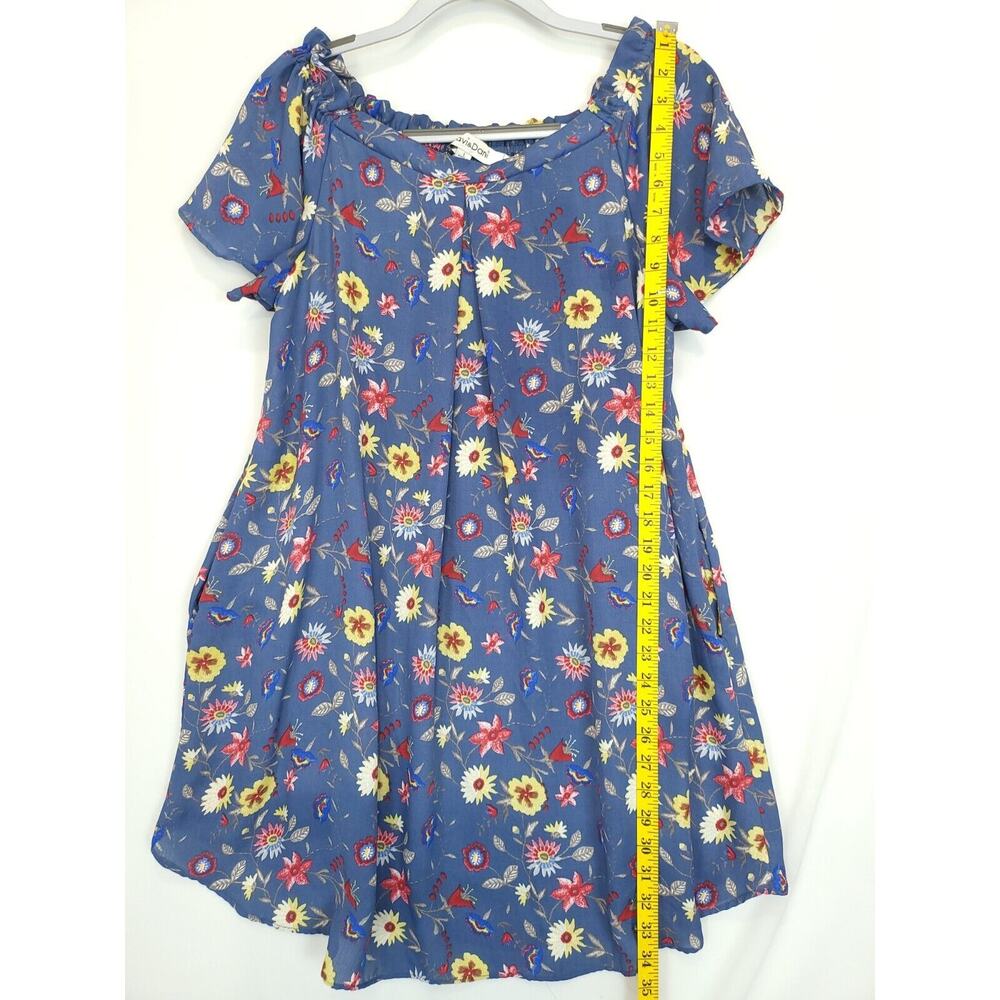 Davi &‎ Dani Blue Floral Shift Tunic Dress Women L Pleated Front Lined Flowey - Picture 3 of 9